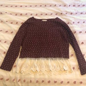 Altar’d State Polka Dot Sweater w/ Lace Detailing